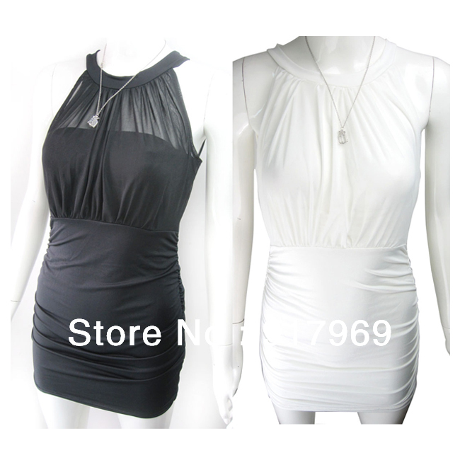 New Vogue Miss Women Off-Shoulder Chiffon Pleated Backless Mini Dress