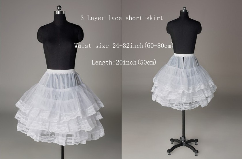 New White 3 layers lace short Petticoat/Underdress/Underskirt/Slip Custom Prom/Wedding Dress