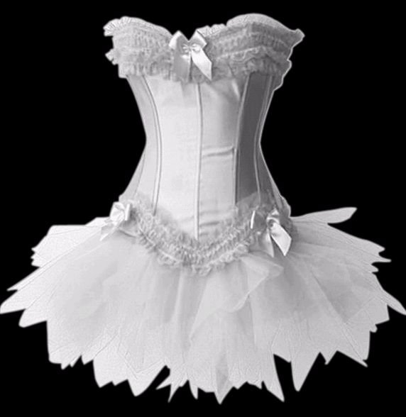 New  White Burlesque corset busiter costume dance wear clubwear ++mini skirt+G-string  S-2XL
