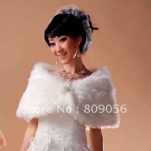 New White Faux Fur Wrap Bridal Bolero Shawl Prom/Ball Shrug Lady's Stole Jacket