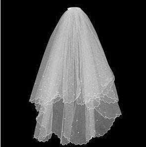 New White Petticoat Beaded Bridal Veil Wedding Veils Hand Veil+free shipping