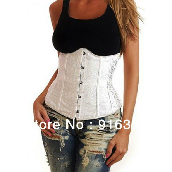 NEW White Sexy Lace up Boned Underbust Waist Cincher Corset Bustier TOP S-2XL