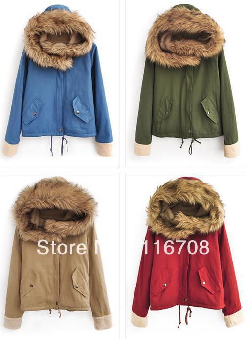 NEW wholesale Wadded jacket women's large fur collar thickening berber fleece thermal with a hood outerwear multicolor co-033