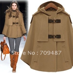 New winter clothes European and American styleNIBBUNSThe original single- hooded cape coats Women's leather buckle Nepalese wool