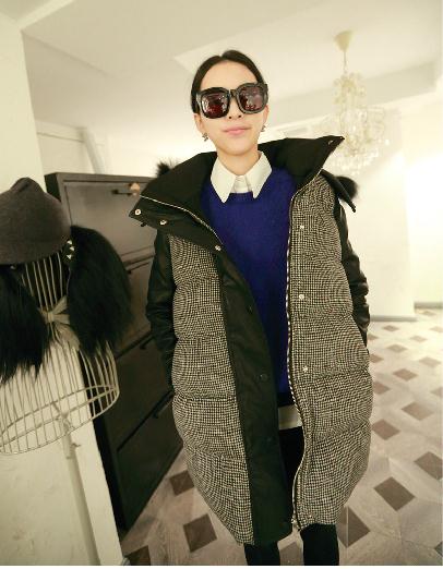 New winter super warm thick houndstooth patchwork raccoon fur bread cotton-padded jacket
