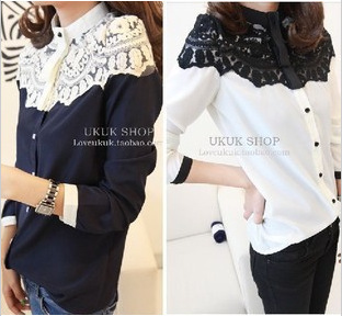 New winter temperament subsection! Cape-style lace stitching chiffon shirt shirt