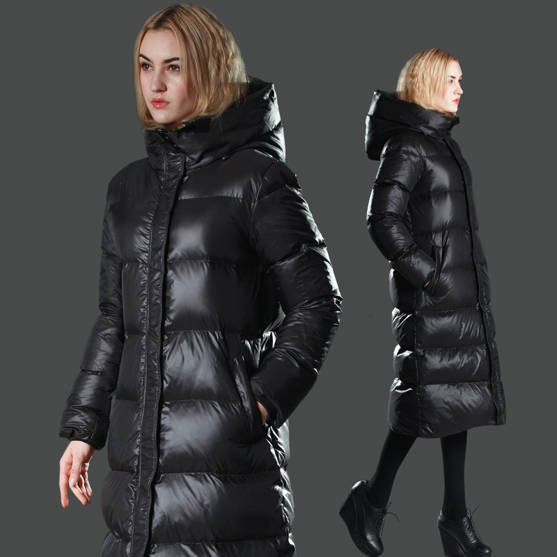 new  winter thickening black down coat , long design fashion outerwear