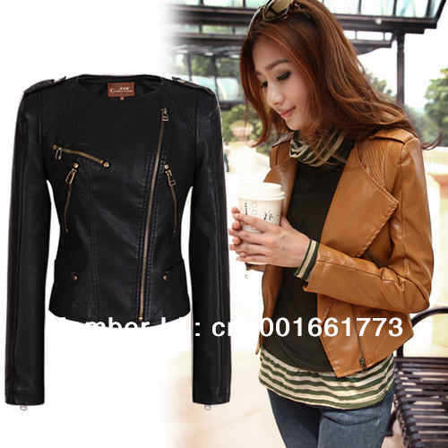 New Woman's PU Leather Slim Motorcycle Jacket Zip Coat Short Unique Clothes Z271