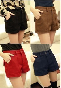 New women all-match thin slim waist thickened boot trousers leisure pants rendering wool shorts