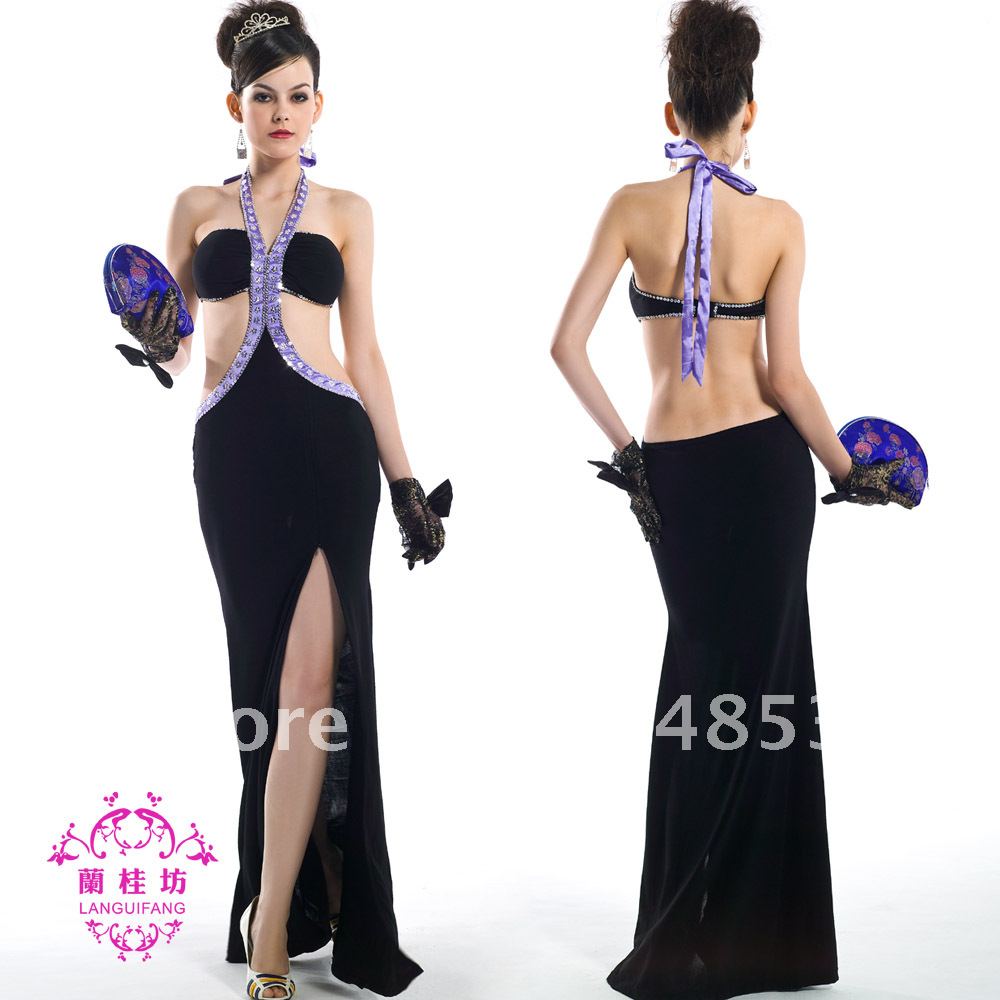 New Women Black Long Design Evening Dress Sexy Racerback Loading Formal Dress Cars Clothing Free Shipping 21661