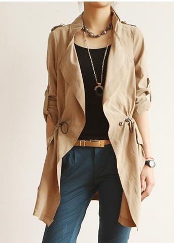 NEW WOMEN FASHION CASUAL ROLL UP SLEEVE DRAWSTRING  COAT JACKET