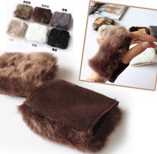 NEW women Fashion gloves Warm half-finger gloves rabbit Leather  gloves