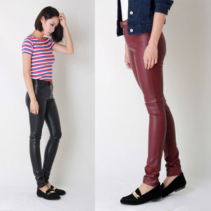 New Women Fashion Slim Fit PU Leather Pencil Pants Tight Leggings Trousers