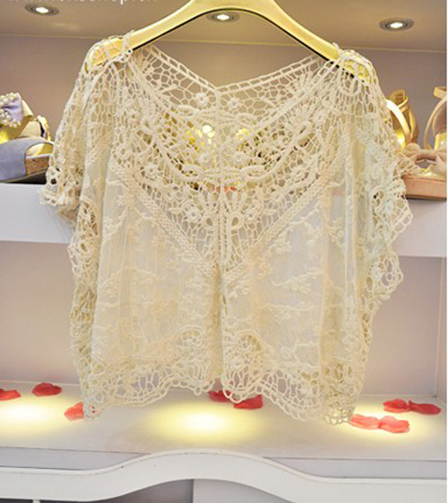New Women Fashion Sweet Cute Lace Flower Batwing Loose Blouse Shirt Top 3812