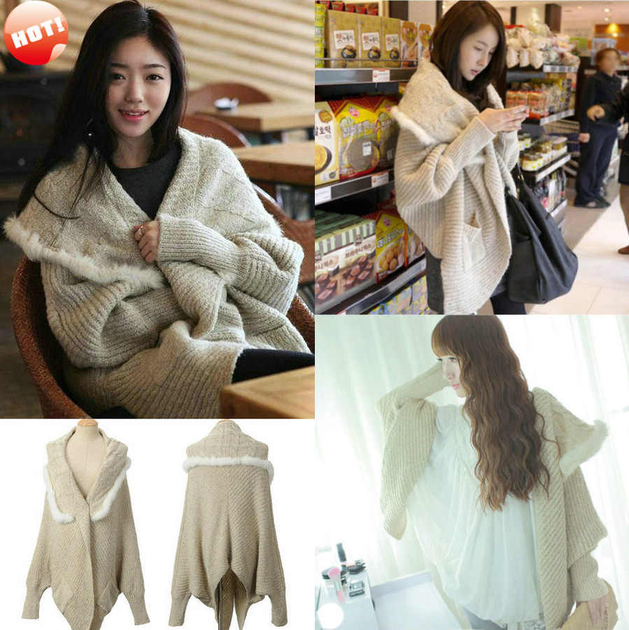 New Women High Quality Loose Fit Cable Knit Batwing Wool Cape Cardigan Wrap Swing Sweater Poncho Shrug Shawls Jacket Coat