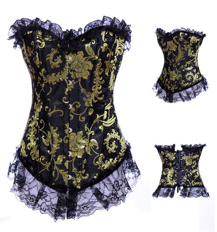 New Women intimates leather Corset Sexy Lingerie(bustier+underwear) black 3332