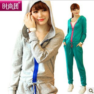 New women knit sweater harem pants jumpsuit collision color