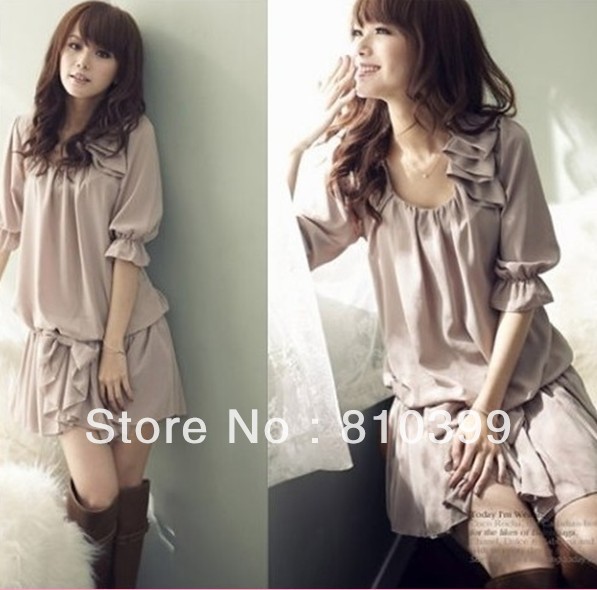 New Women Ladies Summer Dress Fashion Casual Ruffle Bowknot Mini Chiffon Dress Freeshipping#D014
