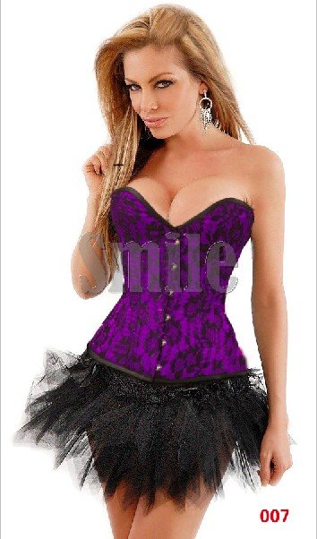 New Women Lady  Sexy Purple Corset +Black Skirt Bodice Free Shipping
