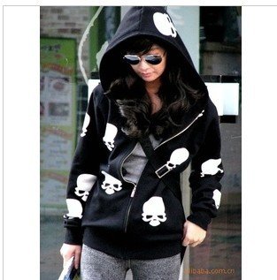 New women's  Autumn coat jacket hoodie wholesale Free Shipping 999/hooded zipper coat with skeleton print pattern