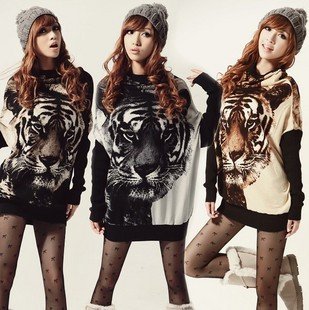 New Women's Batwing Jumper Tiger Print Long Sleeve Sweater Tops 3 COLORS women cardigan