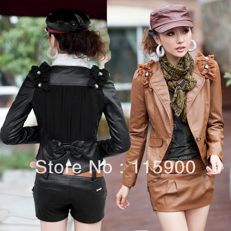 NEW women's black and coffee slim short leather jacket with shorts or skirt