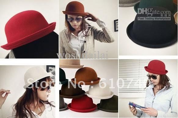 New Women's Bowler hat 100% wool hat 11color