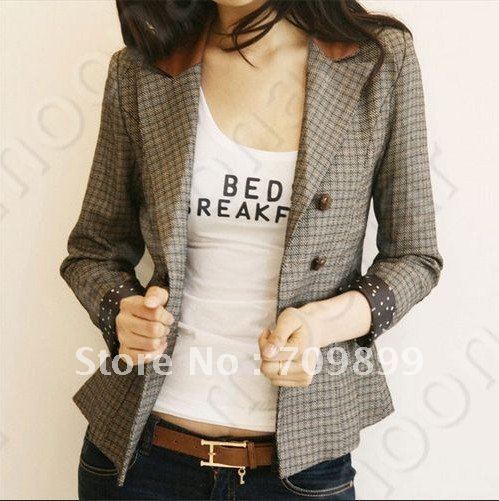 New Women's Checked Pattern Tops Slim Suit Coat Career Casual Blazer Jacket Fall  E0862