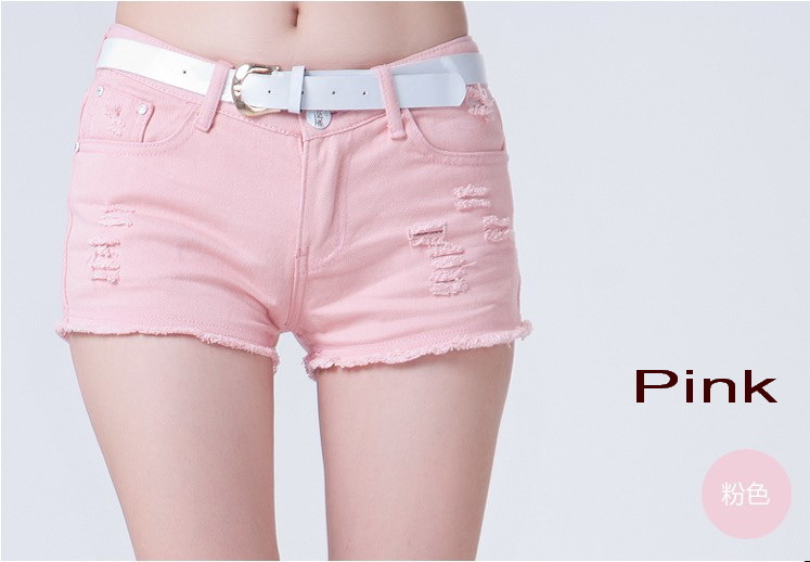 New women's clothing hole candy color denim shorts female show thin big yards hot pants short shorts in summer