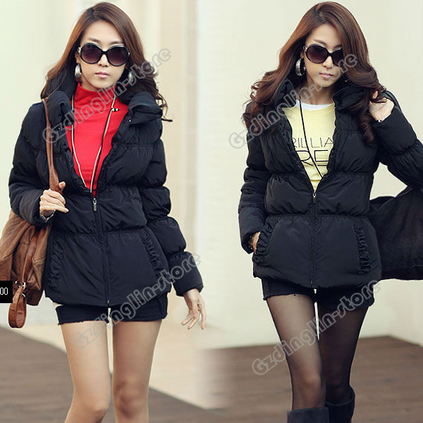 New Women's Clothing Winter Long Sleeve Casual Down Coat Jacket Trench Overcoat Outerwear Size S M Black Free Shipping 0068