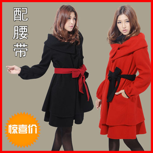 new Women's Clothing Woolen outerwear women's cloak wool coat plus size loose cashmere trench red Women Wool Blends Coat