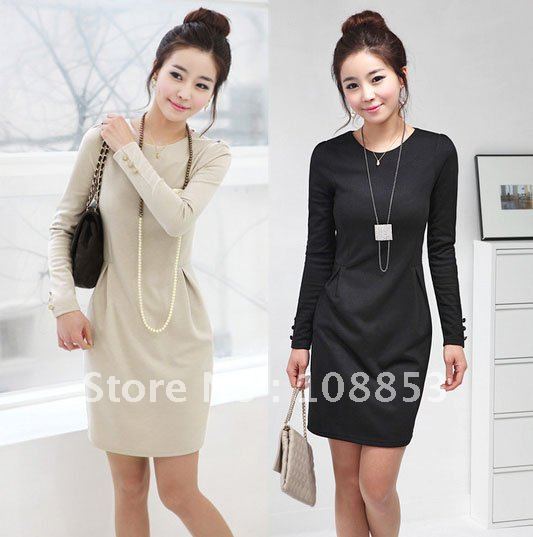 New Women's Fashion Korean OL Sexy Long Sleeve Round Neck Slim Dress Skirts Primer Shirt Free Shipping CMC-0099