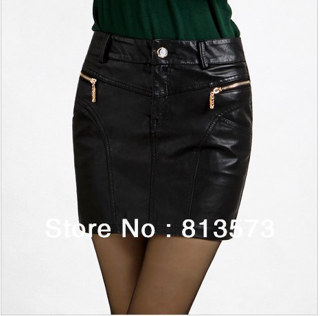 New women's fashion PU leather zipper  skirts  tops high quality with plus size skirts XL-4XL