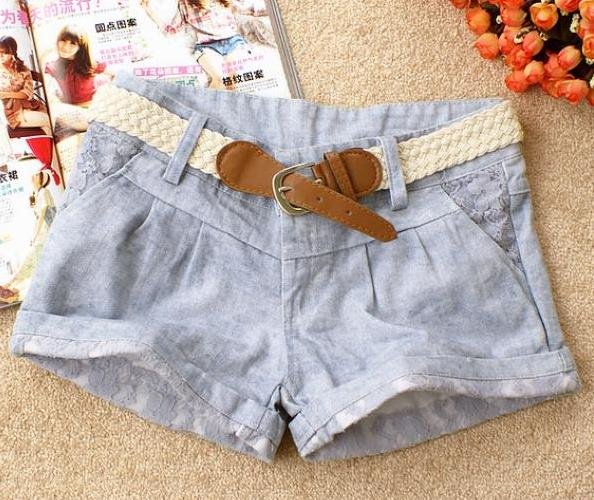 New women's han edition bud silk joining together package show thin buttock flanging cowboy super shorts with a belt