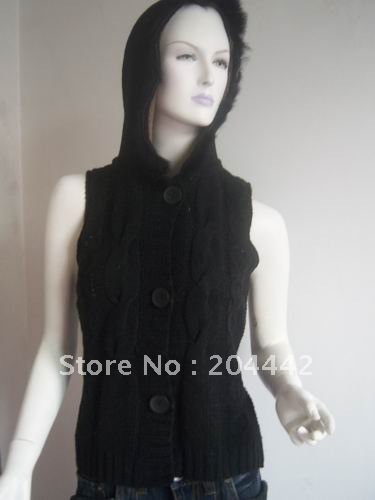 New Women's Hooded Vests Size L Geometric patterns  Cotton100% Color Black