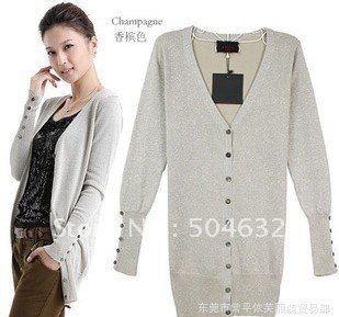 New women's knitted sweater Cardigan shirt knitwear 3Colors:black,grey,champange  [1212]
