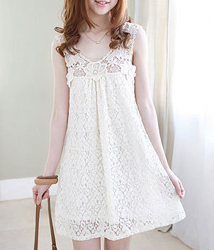 NEW  women's lace cute dress sleeveless one-piece dress White ladies clothes free shipping