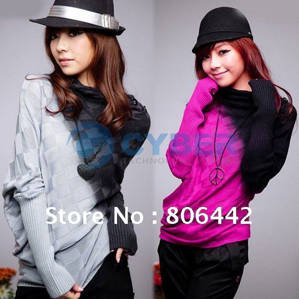 New Women's Ladies Irregular Batwing Long Sleeve Knitted Sweater Wear Jumper Casual Tops Gray/Rose Red Free Shipping