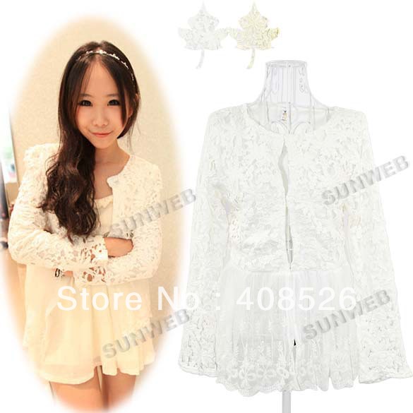 New Women's Ladies Long Sleeve Casual Hollow Out Lace Blazer Outerwear Short coat Jacket Free shipping 9409