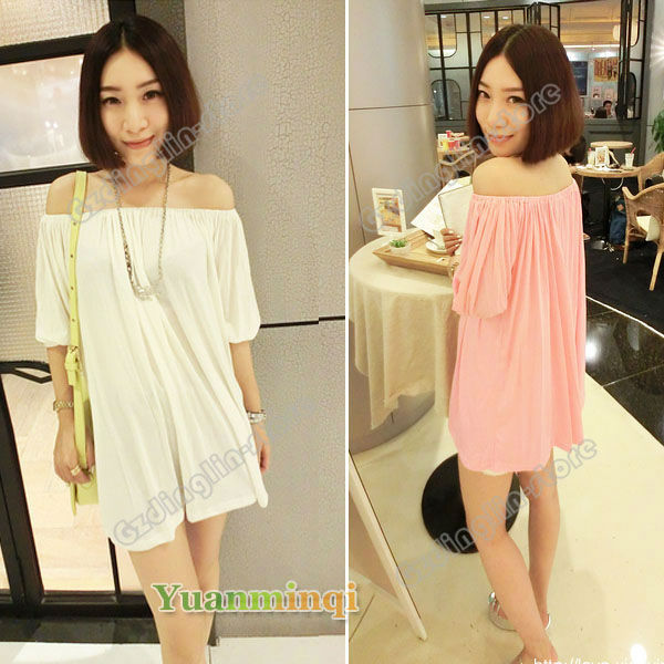 New Women's Ladies Short Sleeve Off Shoulder Sexy Casual Personalized Tee Tops Blouse Solid White Pink Black Free Shipping 0760