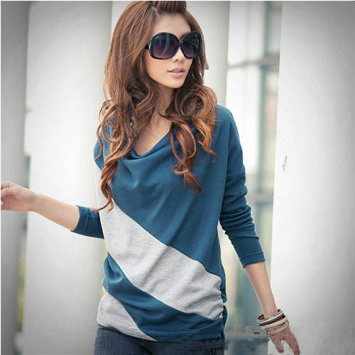 New Women's Long Sleeve 4 Colors Batwing Casual T Shirt Tops Stripe Blouse