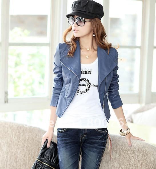 New Women's Outerwear Leather jacket PU leather Motorcycle jacket clothing turn-down collar Coat Free shipping