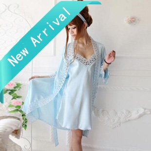 new Women's Pajamas.multicolors robe sets.Lace two-piece suit silk NightGown ps1094