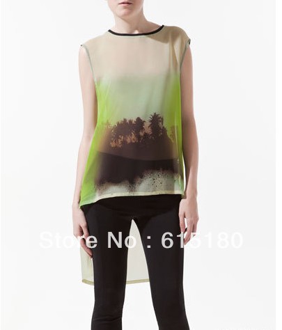 NEW Women's print chiffon blouses with asymetric style free shipping