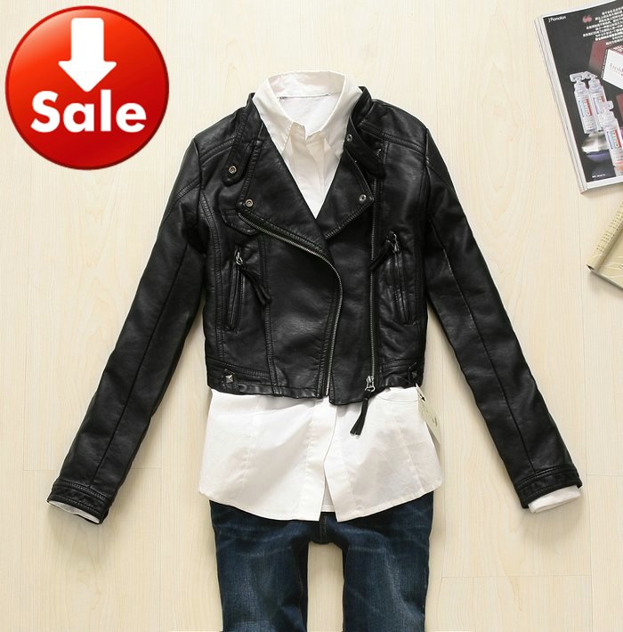 NEW Women's Punk PU Faux Leather Cropped Studded Jacket Punk Bomber Biker Racer Motorcycle Black Short Blazer Stud Free Shipping