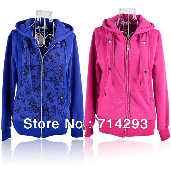 New Women's Slim Thicken Flower-print Winter Jacket Cotton Hooded Coat Outerwear 2 Colors shipping 9096