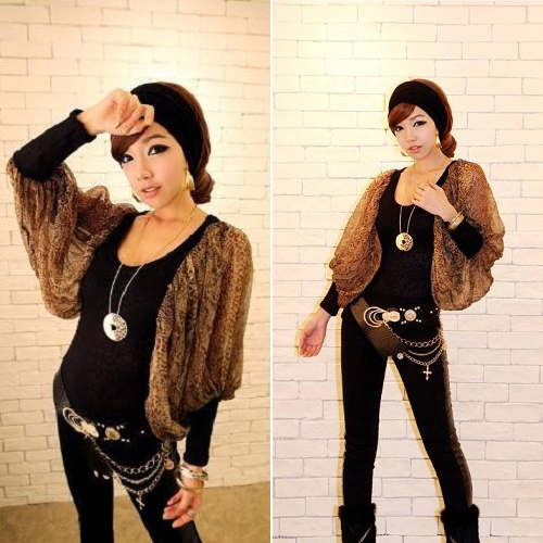 New Women's Snake Lantern Sleeve Splicing Round Neck T-shirt Tops Blouses CA1262 [25083|01|01]