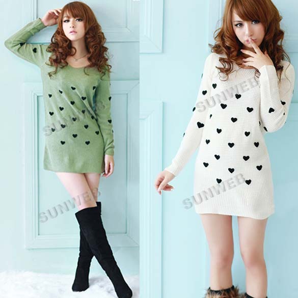 New Women's V-neck Loose long sleeve Loving Heart Embroidery Pullover Casual Knitted Sweater 3 Colors free shipping 9069
