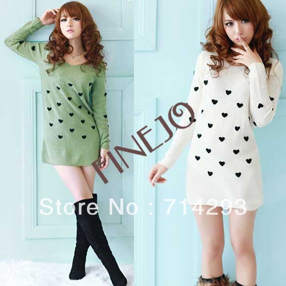 New Women's V-neck Loose Loving Heart Embroidery Knitted Pullover Casual Sweater Free shipping 9069
