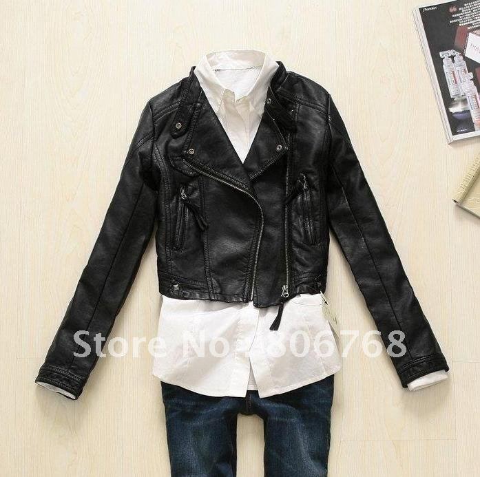 New Women's Zipper PU Leather Jacket Lady Coat Outerwear